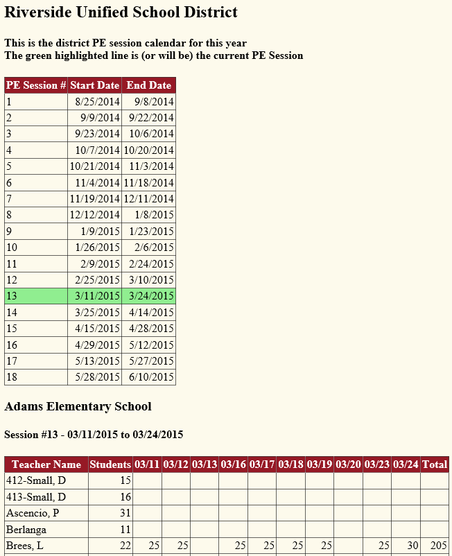 sample of the school site webpag